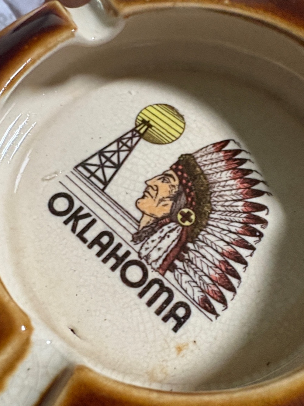 Vintage Oklahoma Ceramic Ashtray with Native Chief Motif - Picture 2 of 4